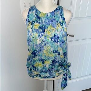 Apt. 9 Blue and Green Watercolor Sleeveless Tie Front Tank/Blouse (size small)